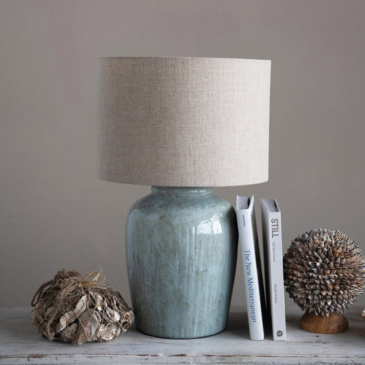 Stoneware Table Lamp -Aqua/Green