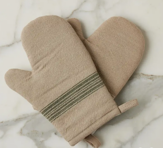 Vintage Spruce Green Stripe Oven Mitt - S/2
