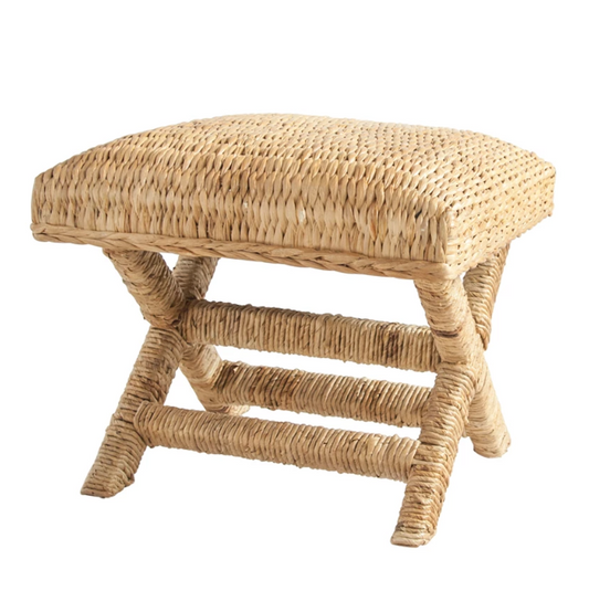 Woven Water Hyacinth and Wood Stool