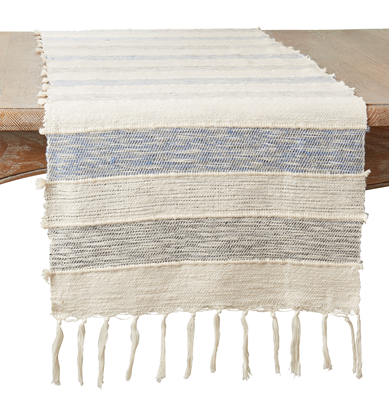 Blue/Cream Striped Table Runner