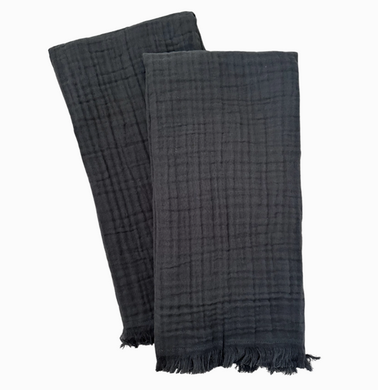 Gauze Fringe Tea Towels - Set of 2, Gray