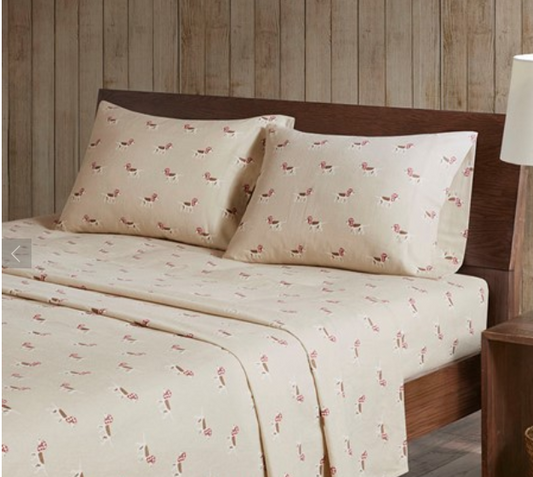 Cotton Flannel Sheet Set - Twin - Tan Dog