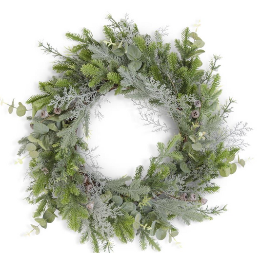 29 Inch Mixed Pine Lotus Root Berry & Eucalyptus Wreath
