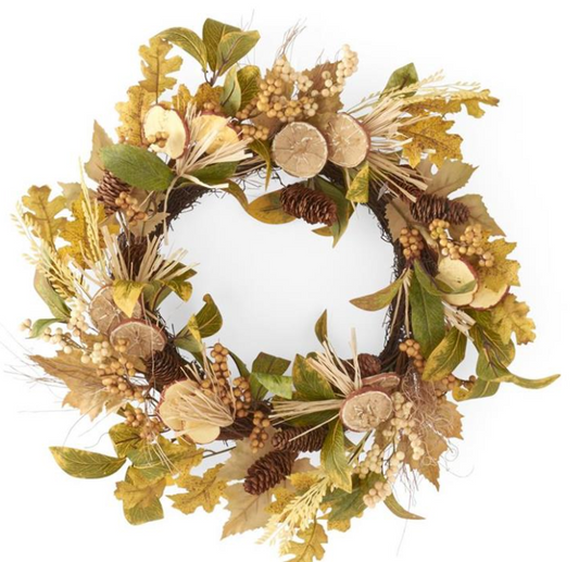 22" Mixed Fall Leaves Wreath w/ Apple & Oranges