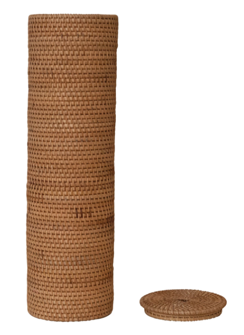 Woven Rattan Toilet Paper Roll Storage with Lid