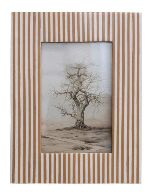 Striped Photo Frame - White & Caramel Color