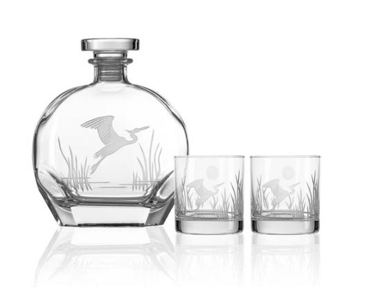 Heron Whiskey Decanter and Glasses- S/3