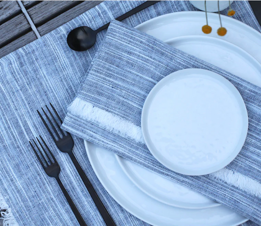 Stonewashed Linen Napkin - Blue White Print
