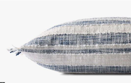 Blue & Ivory Striped Fringe Pillow 22 x 22