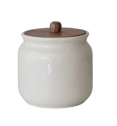 White Stoneware Canister with Acadia Top