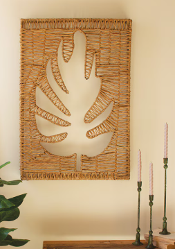 Woven Seagrass and Iron Leaf Wall Panel