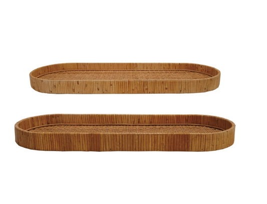 Oval Hand-Woven Rattan Trays - Small