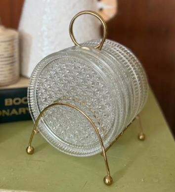Glass Coasters Metal Caddy Set