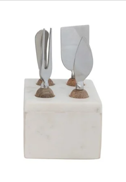 Wooden Cheese Knives in Marble Stand