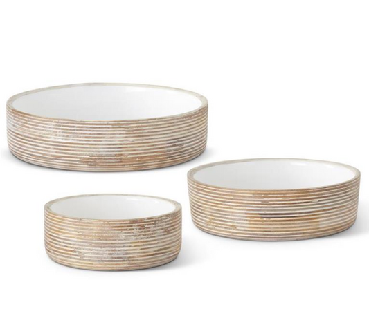 Ribbed Wooden Bowl - Large