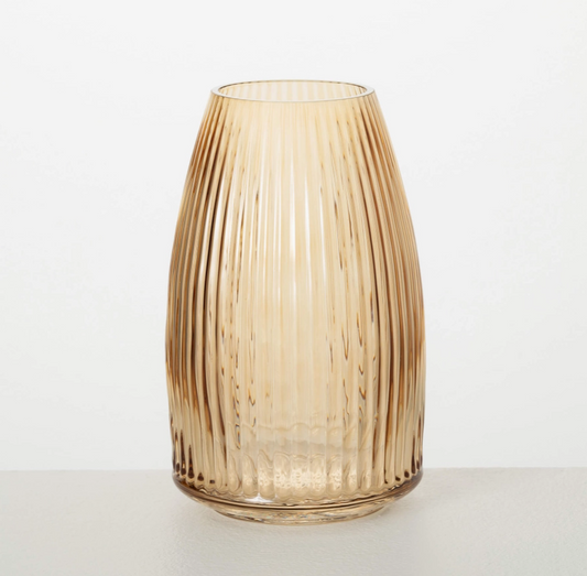 Ribbed Amber Vase