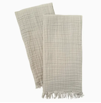 Gauze Fringe Tea Towel- Set of 2, Taupe