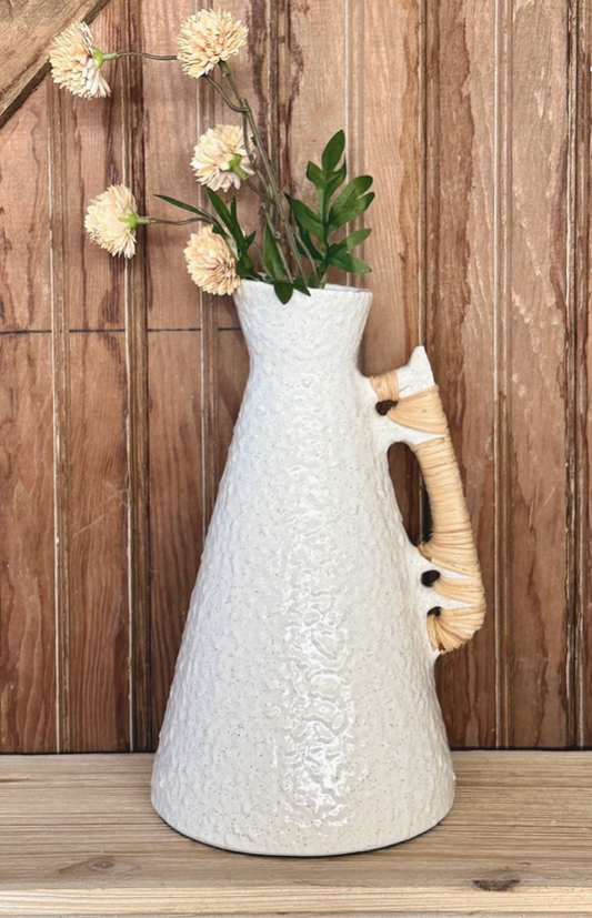 Rattan Wrapped Handle Vase - White Large
