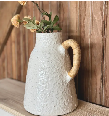 Rattan Wrapped Handle Vase - White Small