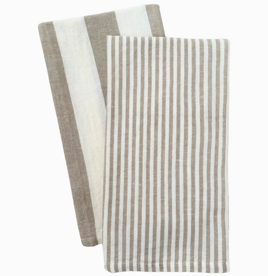 Striped Tea Towels - Set of 2, Taupe