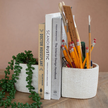 White Concrete Bookend Planters - S/2