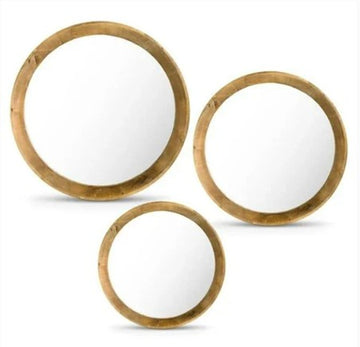 Round Fir Wood Framed Mirror- Large