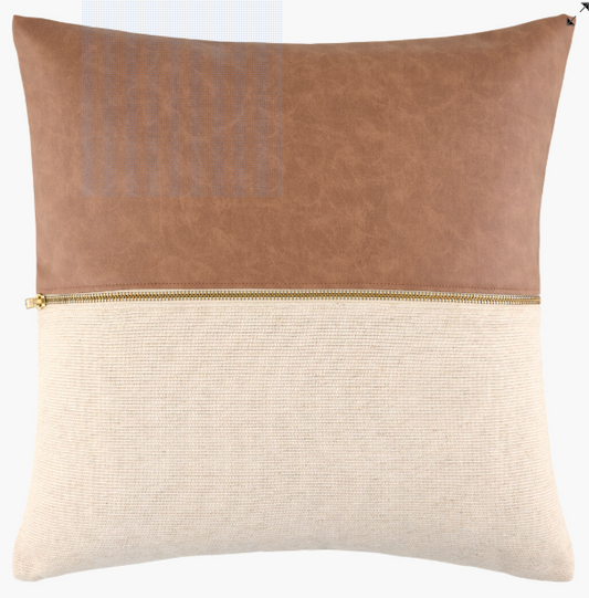 Leather & Gold Zipper Square Pillow