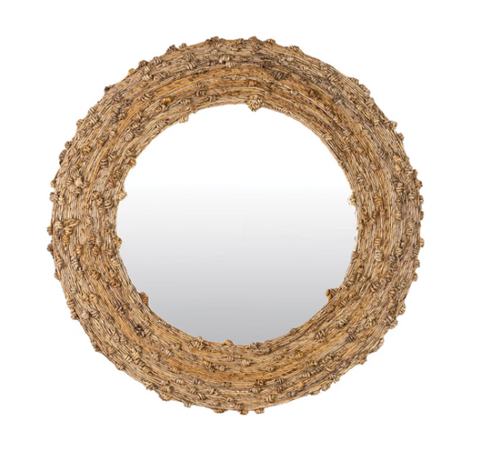 35" Knotted Natural Fiber Round Mirror