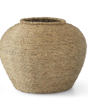 Metal Framed Woven Grass Vase - Short
