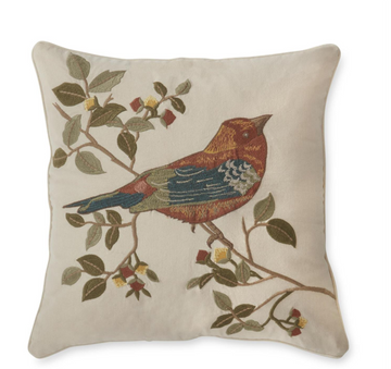 Embroidered Rust & Blue Bird Square Pillow