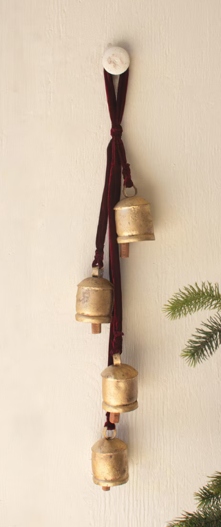 Jingle Bell Cluster with Maroon Ribbon