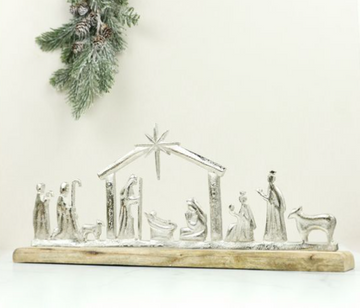 Aluminum Wood Nativity Tabletop