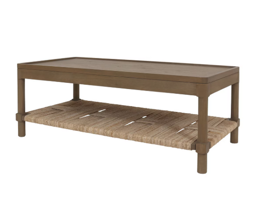 Chestnut Brown Tray Top Coffee Table w Rush Shelf