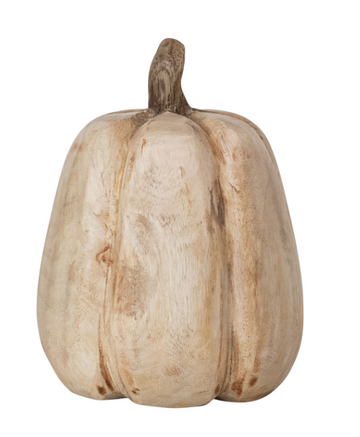 Round Carved Mango Wood Pumpkin