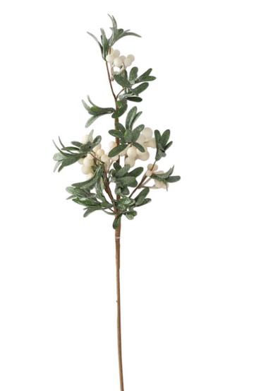 28 Inch Glittered Leaf Stem w/White Berries