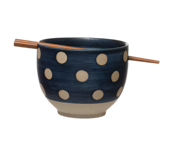 Polka Noodle Bowl with Chopsticks