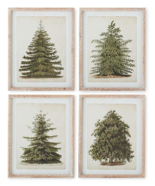 Natural Carved Wood Framed Pine Tree Print