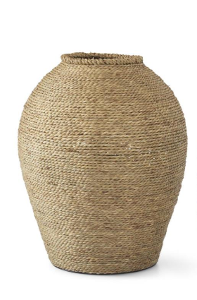 Metal Framed Woven Grass Vase - Tall