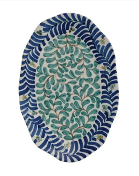 Oval Hand Painted Platter with Vines