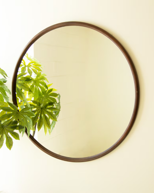 Round Wooden Framed Mirror