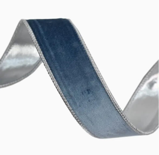 Blue/Gray Velvet w/ Silver Ribbon
