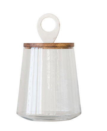 Glass Jar with Mango Wood & Marble Lid - Large