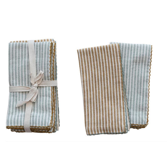 Cotton Napkins w/ Stripes, 2 Colors, Set of 4
