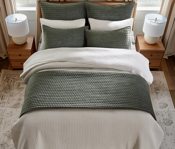 Velvet Stitch Quilt Set - Green King/Cal King