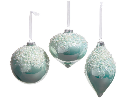 4" Pearl Frosted Blue Ornament
