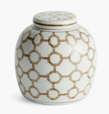 Province Link Lidded Jar - Brown & White Chinoiserie