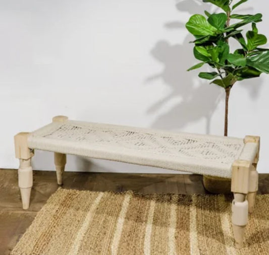 47" Wood Bench with Cotton Strapping