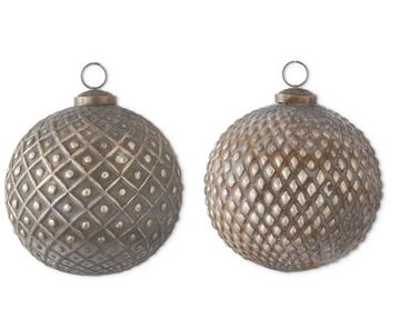 Assorted 5 Inch Antique Gold Embossed Glass Ornaments