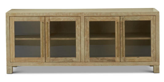 Blonde Wood 4 Glass Door Sideboard w Gold Handle