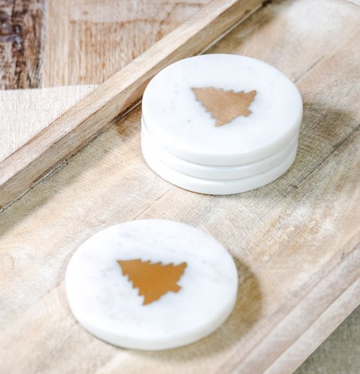 Marble Coasters with Gold Tree Inlay - S/4